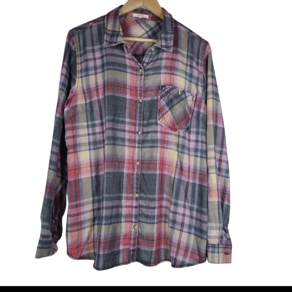 Maurices Purple and Gray Plaid Button Down Shirt XL